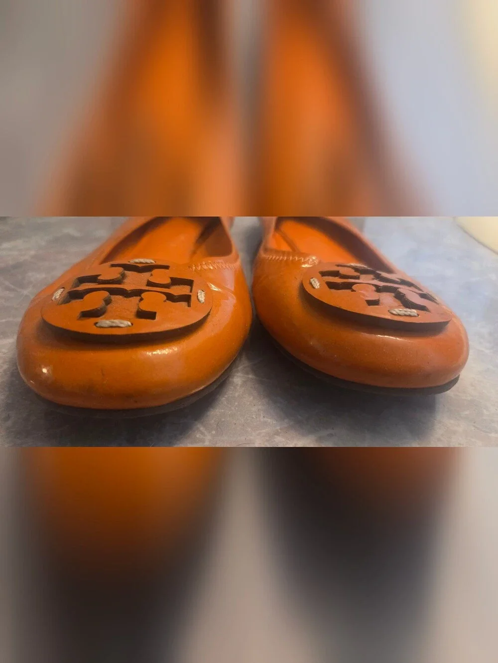 Tory Burch Orange Patent Leather Ballet Flats